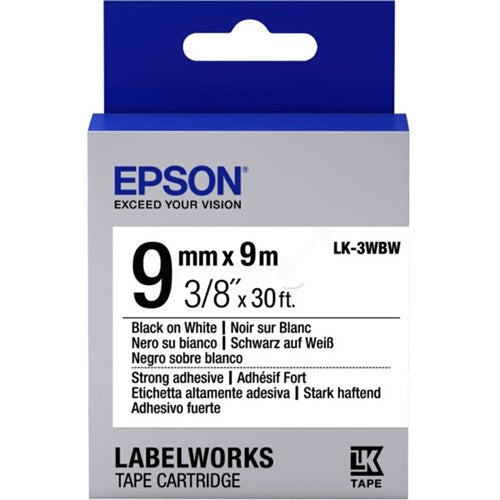 Epson C53S653007/LK-3WBW Ribbon black on white extra adhesive 9mm x 9m for Epson LabelWorks 4-18mm/36mm/6-12mm/6-18mm/6-24mm