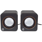 Manhattan 2600 Series Speaker System, Small Size, Big Sound, Two Speakers, Stereo, USB power, Output: 2x 3W, 3.5mm plug for sound, In-Line volume control, Cable 0.9m, Black, Three Year Warranty