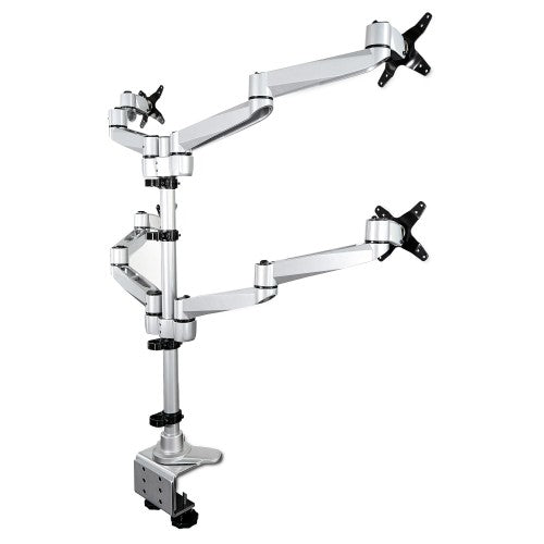 StarTech.com Desk Mount Quad Monitor Arm – Premium Articulating VESA 4 Monitor Mount 2x2 up to 30" (24.8lb/11.3kg) – Ergonomic Height Adjustable Pole Mount - Tilt/Swivel/Rotate - C-Clamp/Grommet - Silver - TAA