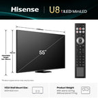 Hisense 55" U8QTUK MiniLED 165Hz Smart AI TV with Freely