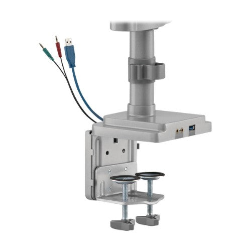 Tripp Lite DDR1730TAL Triple-Display Gas-Spring Flex-Arm Desktop Clamp and Grommet for 17” to 30” Flat-Screen Displays - USB and Audio Ports, Aluminum
