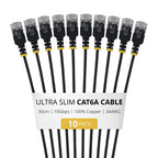 StarTech.com 30cm Black Ultra Slim Cat6A Ethernet Cable, 10 pack, UTP, Pure Bare Copper Wire, 34AWG Ultra Slim RJ45 Network Patch Cord, Individually Tested
