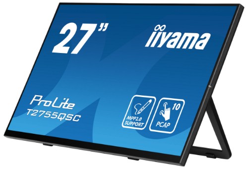 iiyama ProLite 27” Optical Bonded PCAP 10pt IPS Touchscreen monitor with edge-to-edge glass, active stylus support (MPP 2.0), anti-fingerprint coating and a flexible stand