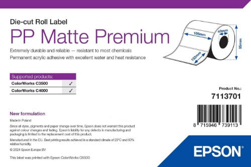 Epson PP Matte Label Premium, Die-cut Roll, 105mm x 152mm, 185 Labels