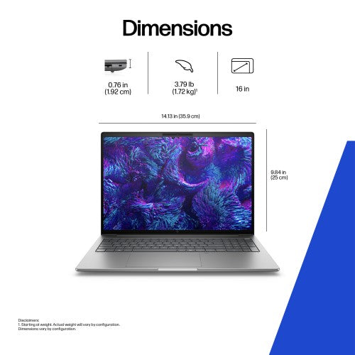 HP ZBook 8 G1i Wolf Pro Security Edition- Data Science Intel Core Ultra 9 285H Mobile workstation 40.6 cm (16") 2.5K 8 GB DDR5-SDRAM 1 TB SSD NVIDIA RTX 500 Ada Wi-Fi 7 (802.11be) Windows 11 Pro AI Workstation, AI PC Silver