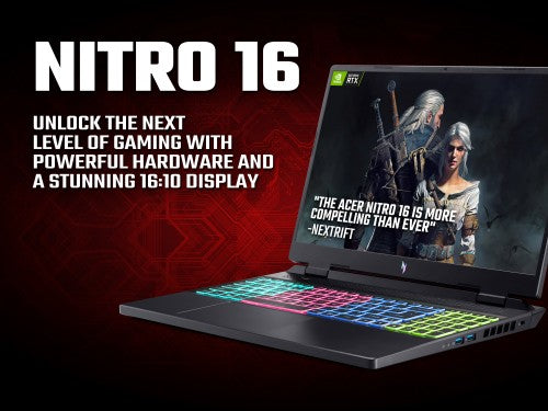 Acer Nitro 16 AN16-41 Gaming Laptop - AMD Ryzen 7 7735HS, 16GB, 1TB SSD, NVIDIA GeForce RTX 4060 8G, "WQXGA IPS 165Hz DDS, Windows 11, Black