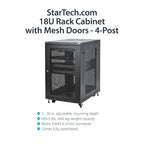 StarTech.com 18U Enterprise-Grade Server Rack Cabinet Kit, 19in Enclosed 4-Post Rack with Shelf and Cable Management, 29in (75cm) Mounting Depth, 992lb (450kg) Capacity