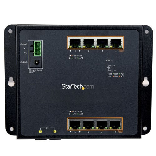 StarTech.com Industrial 8 Port Gigabit PoE+ Switch w/2 SFP MSA Slots - 30W - Layer/L2 Switch Hardened GbE Managed - Rugged High Power Gigabit Ethernet Network Switch IP-30/-40 C to 75 C