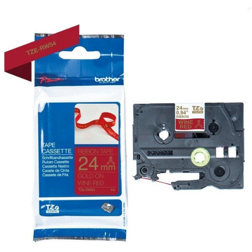 Brother TZE-RW54 DirectLabel gold on red non adhesive textil 24mm x 4m for Brother P-Touch TZ 3.5-24mm/HSE/36mm/6-24mm/6-36mm