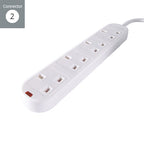 connektgear 5m 4 Way Surge Protected Power Extension Block - UK Plug to 4 x UK Sockets - White