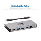 Tripp Lite U442-DOCK5D-GY USB-C Dock - 4K HDMI, USB 3.x (5Gbps), USB-A/C Hub Ports, GbE, Memory Card, 100W PD Charging, Detachable Cord