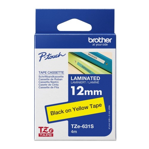 Brother TZE-631S DirectLabel black on yellow Laminat 12mm x 4m for Brother P-Touch TZ 3.5-18mm/6-12mm/6-18mm/6-24mm/6-36mm