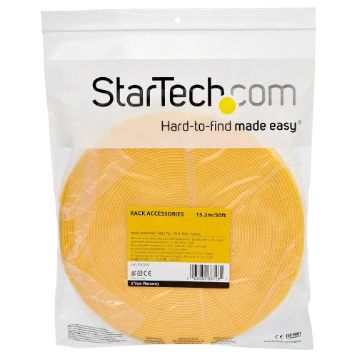 StarTech.com 25ft (7.6m) Hook and Loop Roll, Yellow, Cut-to-Size Reusable Cable Ties, Bulk Industrial Wire Fastener Tape, Adjustable Fabric Wraps, Reusable Self Gripping Cable Management Straps