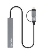Manhattan USB-C & USB-A Combo Dock/Hub, Ports (4): USB-A (x4), 5 Gbps (USB 3.2 Gen1 aka USB 3.0), External Power Supply Not Needed, Universal for all devices, Cable 25cm, SuperSpeed USB, Black, Three Year Warranty
