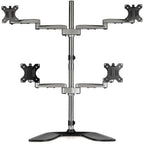 StarTech.com Desktop Quad Monitor Stand - Ergonomic VESA 4 Monitor Arm (2x2) up to 32" (17.6lb/8kg) - Free Standing Articulating Universal Pole Mount - Height Adjustable/Tilt/Swivel/Rotate - Silver