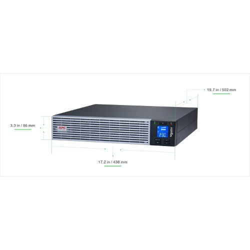 APC Easy UPS On-Line, 2000VA, Lithium-ion, Rack/Tower 2U, 230V, 6 IEC C13 outlets, Intelligent Card Slot, W/ rail kit