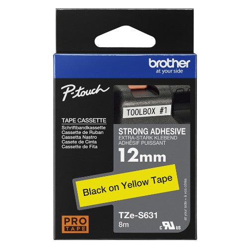 Brother TZE-S631 DirectLabel black on yellow extra strong Laminat 12mm x 8m for Brother P-Touch TZ 3.5-18mm/6-12mm/6-18mm/6-24mm/6-36mm