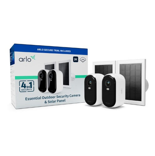 Arlo Essential 2K Outdoor Security Camera & Solar Panel, 2-pack