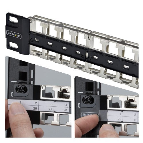StarTech.com 48 Port 1U Blank Keystone Patch Panel, Rackmount Cat6 Patch Panel for RJ45 STP Ethernet Network Jacks