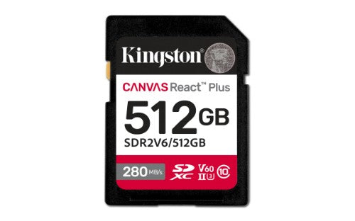 Kingston Technology 512GB Canvas React Plus SDXC UHS-II 280R/150W U3 V60 for Full HD/4K