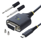 StarTech.com 6.6ft (2m) USB-C to Null Modem Serial Adapter Cable, COM Retention, FTDI, Type-C to Female DB9 RS232, Status LEDs, Interchangeable DB9 Screws and Nuts