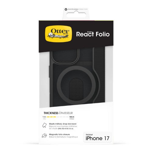 OtterBox React Folio MagSafe Series for Apple iPhone 17, Black Crystal, transparent/black