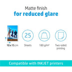 HP Matte Photo Paper, 180 g/m2, 10 x 15 cm (101 x 152 mm), 25 sheets