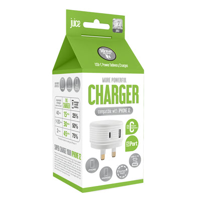 Juice JUI-MAINS-PD-PLUG-USBA/C-30W-ECO-WHT Universal White AC Indoor