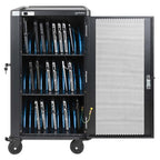 Manhattan Laptop Charging Cart/Trolley via AC Adapter (UK) x30 Bay, Install device's AC Adapter (power cables) into unit, Suitable for ALL laptops (to 15.6"), iPads, MacBooks, Chromebooks, other USB-C devices, Bays 380x30x280mm, Cabinet, Lockable