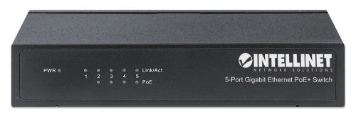 Intellinet 5-Port Gigabit Ethernet PoE+ Switch, 4 x PSE Ports, IEEE 802.3at/af Power over Ethernet (PoE+/PoE) Compliant, 60 W, Desktop (With UK 3-pin power cord)
