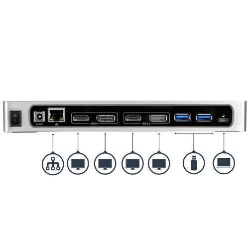 StarTech.com USB-C & USB-A Dock - Dual Monitor 4K 60Hz Dock DisplayPort + HDMI - Hybrid USB 3.0 Docking Station for USB-C or USB-A Laptops - 6x USB Type-A, GbE - USB 3.1 Gen 1 - Mac/Windows