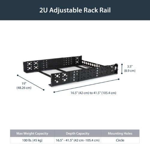 StarTech.com 2U Universal Rack Mount Rails - for 19in Server Rack Enclosure or Cabinet - Adjustable A/V Rack Rails