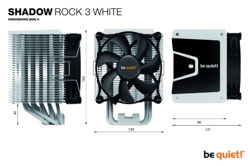 be quiet! Shadow Rock 3 White CPU Cooler, Single 120mm PWM Fan, For Intel Socket: 1700/1200 / 2066 / 1150 / 1151 / 1155 / 2011(-3) Square ILM, For AMD Socket: AM4 / AM3(+), 190W TDP, 163mm Height