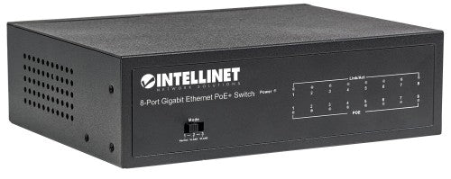 Intellinet 8-Port Gigabit Ethernet PoE+ Switch, IEEE 802.3at/af Power over Ethernet (PoE+/PoE) Compliant, 60 W, Desktop (UK power cord)