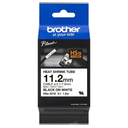 Brother HSE-231E Heat Shrink Tubes black on white 11,2mm x 1,5m for Brother P-Touch TZ 3.5-18mm HSE/24mm HSE/36mm HSE