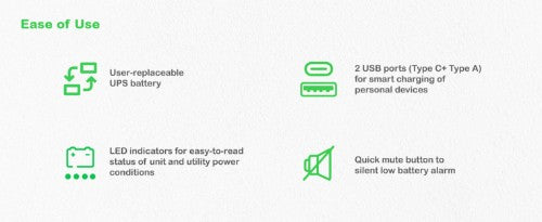 APC Back-UPS, 1050VA/600W Floor/Wall Mount, 230V, 8x Schuko CEE 7/3 outlets, USB Type A+C Port, User Replaceable Battery