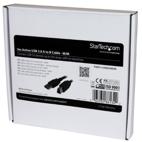 StarTech.com 5m (16ft) Active USB 3.0 (5Gbps) USB-A to USB-B Cable - M/M