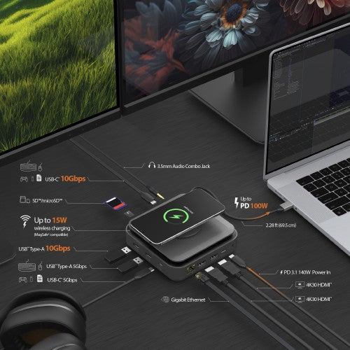 j5create JCD3199P USB-C® Dock Dual 4K HDMI™ with 140W GaN PD3.1 Power Adapter-EU, Black