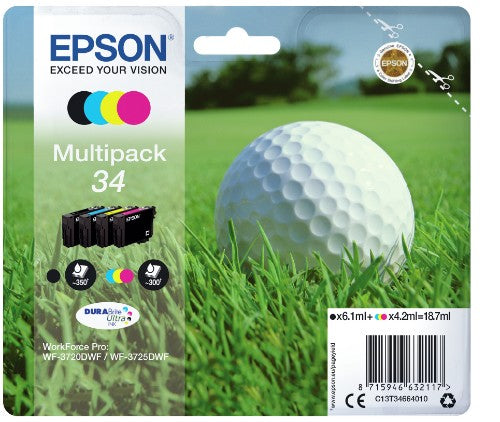 Epson C13T34664020/34 Ink cartridge multi pack Bk,C,M,Y Blister Acustic Magnetic 6,1ml + 3x4,2ml Pack=4 for Epson WF-3720