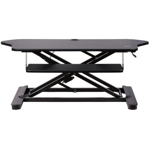 StarTech.com Corner Sit Stand Desk Converter with Keyboard Tray - Large Surface (35" x 21") - Height Adjustable Ergonomic Desktop/Tabletop Standing Workstation - Supports Dual Monitors - TAA