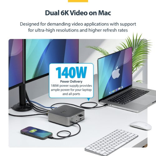 StarTech.com Thunderbolt 5 Universal Docking Station, Multi-Display Hub, 8K 60Hz or 4K 144Hz, 120Gbps Bandwidth Boost, 140W PD, 30W Phone Charging, USB 10Gbps, 2.5G LAN
