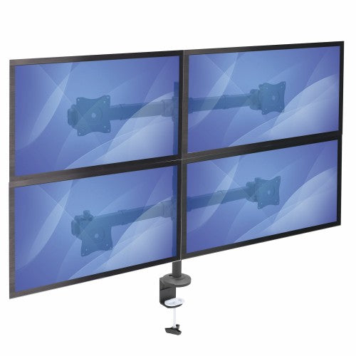 StarTech.com Desk Mount Quad Monitor Arm - Ergonomic VESA 4 Monitor Mount 2x2 up to 27" (17.6lb/8kg) - Articulating & Height Adjustable Pole Mount - Tilt/Swivel/Rotate LCD/LED Screen - Desk Clamp/Grommet