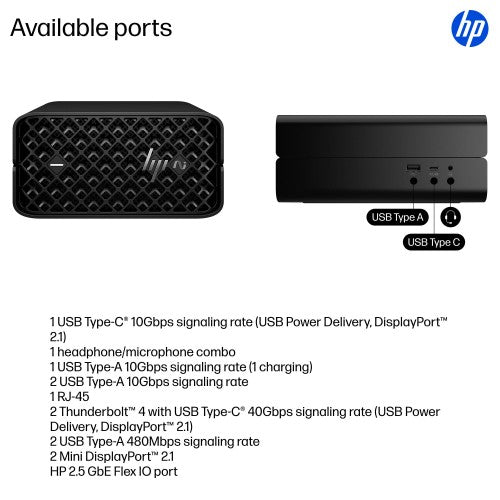 HP Z2 G1a Wolf Pro Security Edition Copilot+ PC AMD Ryzen AI Max PRO 390 64 GB LPDDR5x-SDRAM 1 TB SSD Windows 11 Pro Mini PC Workstation AI Workstation, AI PC Black