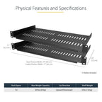 StarTech.com 2-Pack 1U Server Rack Shelf, Vented Rackmount Cantilever Tray for 19" Network Rack or Cabinet, Heavy-Duty 10" (25cm) Deep, Up to 44lb (20kg) Each