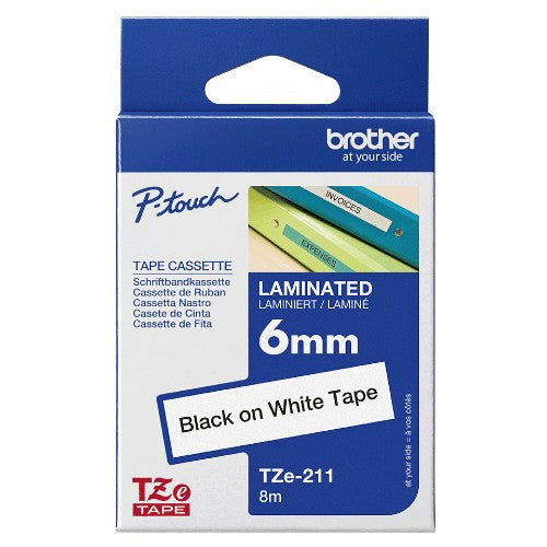 Brother TZE-211 DirectLabel black on white Laminat 6mm x 8m for Brother P-Touch TZ 3.5-18mm/6-12mm/6-18mm/6-24mm/6-36mm