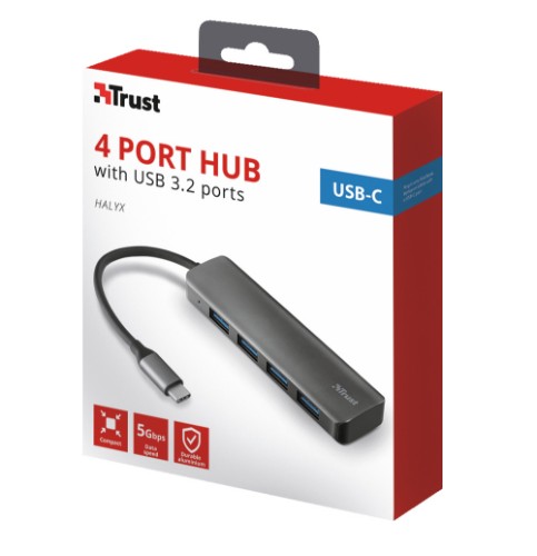 Trust 23328 interface hub USB 3.2 Gen 1 (3.1 Gen 1) Type-A 5000 Mbit/s Grey