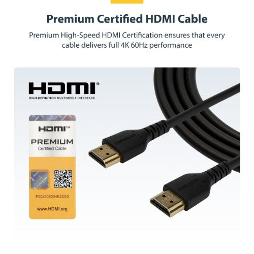 StarTech.com 5ft (1.5m) Slim HDMI Cable, Flexible Premium Certified HDMI 2.0 Cord with Ethernet, UHD 4K 60Hz HDR10, Durable Aramid Fiber Design with TPE Jacket