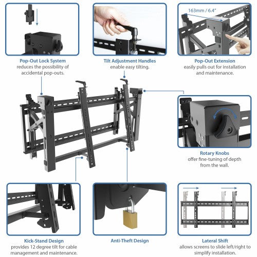StarTech.com Video Wall Mount - Pop-Out Design - Micro-Adjustment