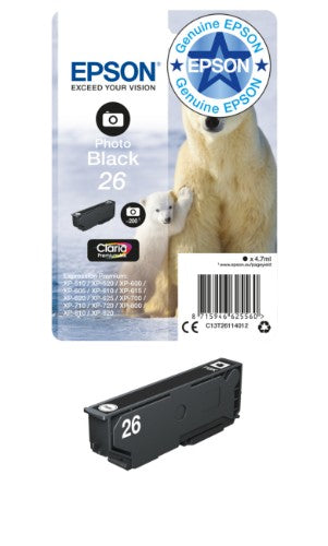 Epson C13T26114012/26 Ink cartridge foto black, 200 pages 200 Photos 4,7ml for Epson XP 600