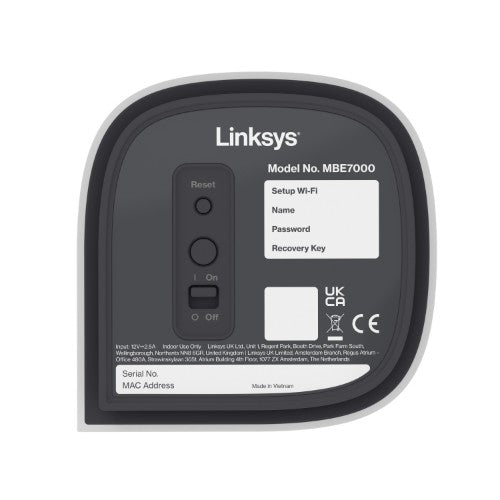Linksys Velop Pro 7 Tri-band (2.4 GHz / 5 GHz / 6 GHz) Wi-Fi 7 (802.11be) White 4 Internal